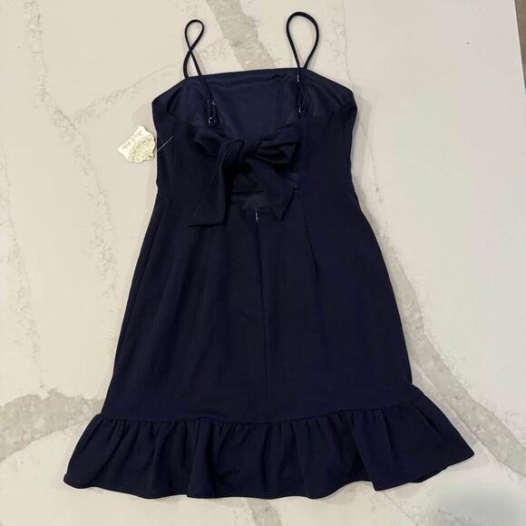 Altar’d State Square Neck Tie Back Ruffle Hem Mini Dress Womens Small Navy Lined - Picture 8 of 10